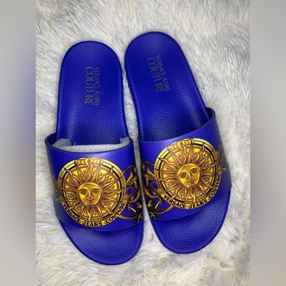 Versace Men's Jeans Couture Gummy Sun Baroque Slide Sandals - Picture 3 of 6